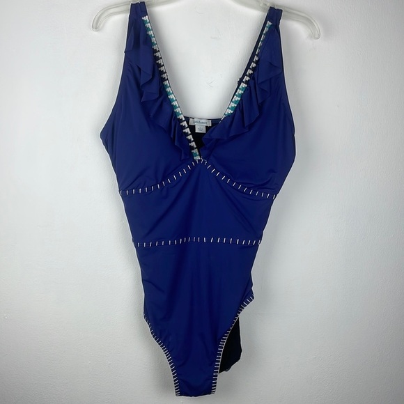 Sundance Navy Blue Bathing-suit with embroidery Size Large - Picture 4 of 11